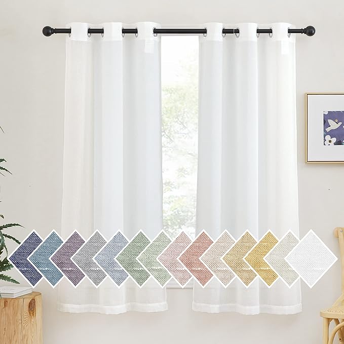 NICETOWN Linen Curtains for Bedroom 63 inch Long, Grommet Semitransparent Flax by NICETOWN