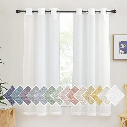 NICETOWN Linen Curtains for Bedroom 63 inch Long, Grommet Semitransparent Flax by NICETOWN