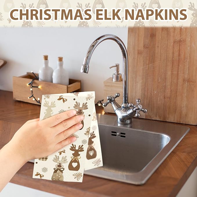 Peryiter 100 Pack Rustic Neutral Christmas Reindeer Paper Napkins Disposable 3 - Image 5