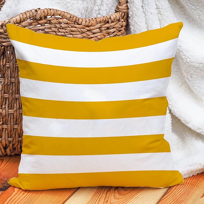Leaveland Mustard Yellow and White Stripe Set of 2 18x18 Inch Cotton Polyester - Image 4