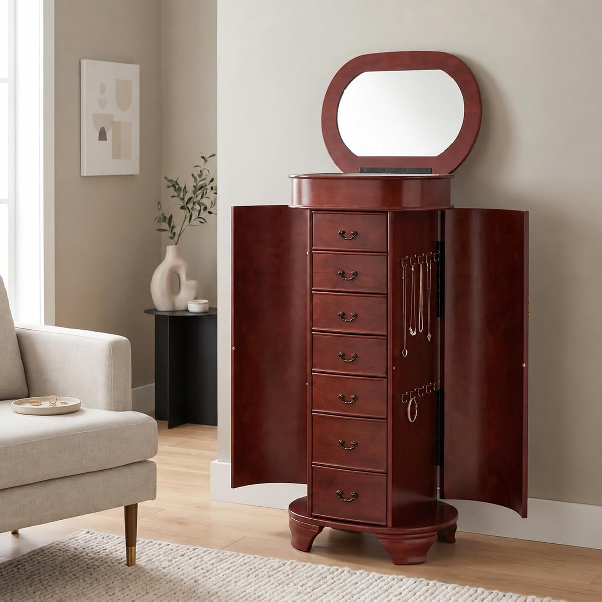 hives and honey daley oval jewelry armoire, stylish on a desk or shelf