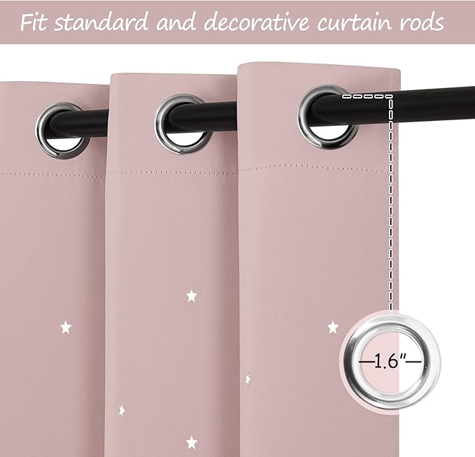 NICETOWN Blackout Curtains for Girls Bedroom, 42 x 84 Inches Star Cut-Out Kids - Image 5