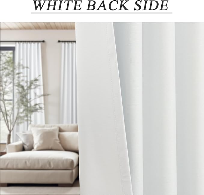 White Linen Blackout Curtains 108 Inches Long 2 Panel Burg - Image 8