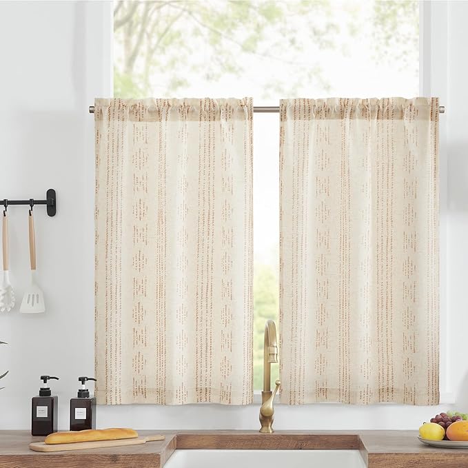 jinchan Boho Kitchen Curtains Linen Tier Curtains 36 Inches Bohemian Cafe Small by JINCHAN