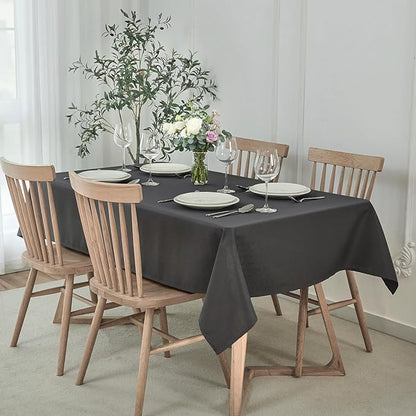 maxmill 2 Pack 60 x 84 Inch Charcoal Faux Linen Textured Rectangle Tablecloth - Image 2