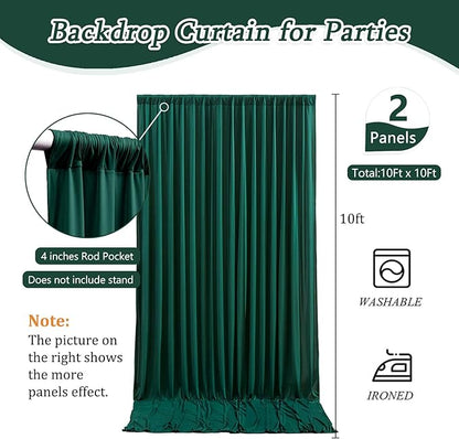 10 x 10 Feet Dark Green Backdrop Curtain for Partie, Background Curtains for Photoshoot, Birthday, Wedding, Halloween, Thanksgiving, Christmas Day, New Year Party Decorations 5Ft x 10Ft, 2 Panels
