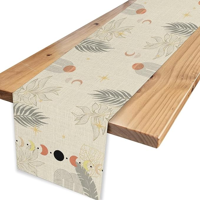 Abstract Mid Century Table Runner, Modern Sun Moon Boho Tropical Plants Palm - Image 4
