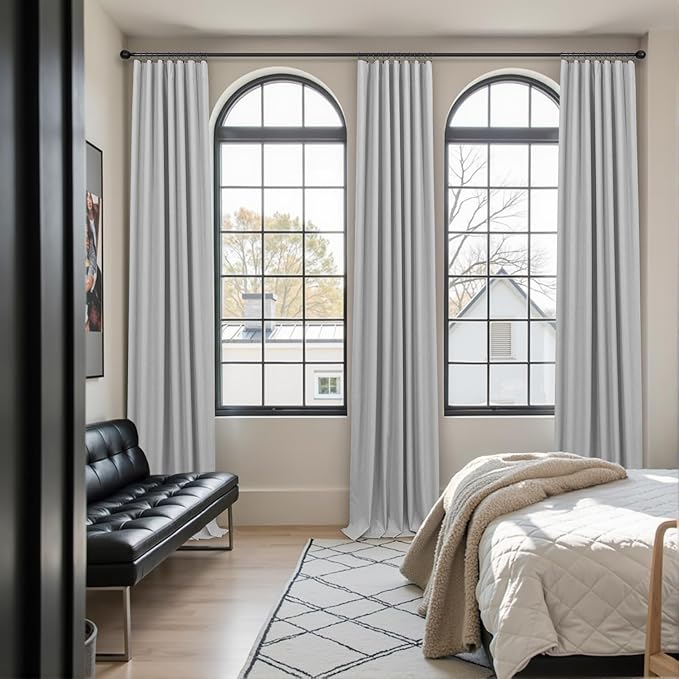Light Gray Linen Blackout Curtains White Backing 102 Inch Long 2 Panel Sliding - Image 2