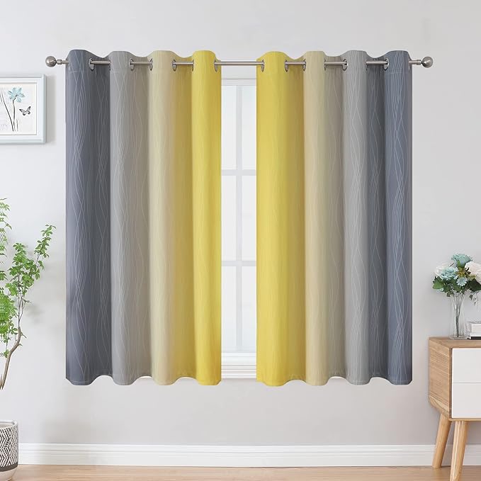 Ombre Gray and Yellow Blackout Curtains 54 Inch Length 2 panels, Full Room - Image 2