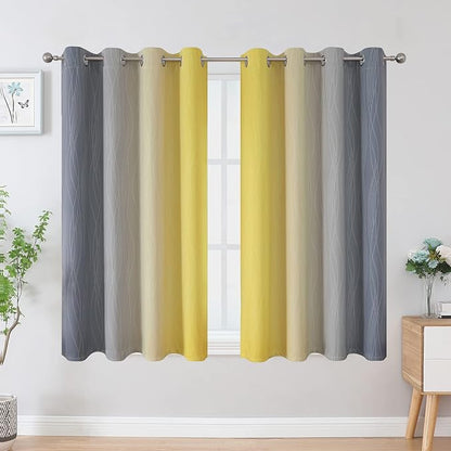 Ombre Gray and Yellow Blackout Curtains 54 Inch Length 2 panels, Full Room - Image 2
