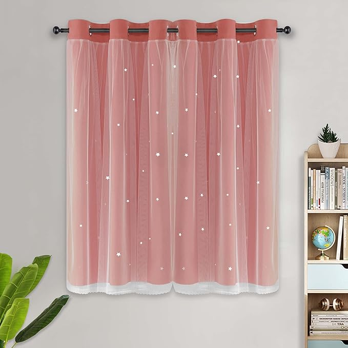 Kinryb Star Hollowed Out Kids Blackout Curtains 63 Inch Length Twinkle Star - Image 2