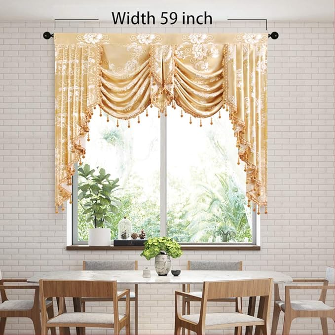 ELKCA Golden Jacquard Swag Waterfall Valance - Image 5