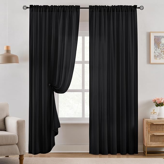 HOMEIDEAS Halloween Non-See-Through Black Privacy Semi Sheer Curtains 72 Inches - Image 3