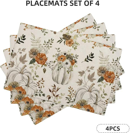 Fall Placemats Set of 4, Pumpkin Maple Leaves Decorative Table Mat 12 x 18 Inch - Image 2