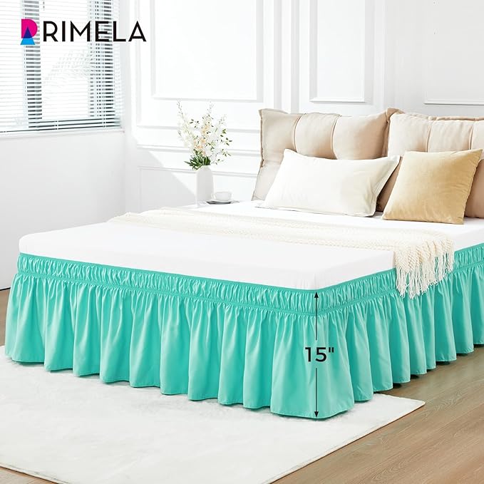 RIMELA Spa Blue Bed Skirt Queen Size 15 Inch Drop, Elastic Bed Skirting - Image 3