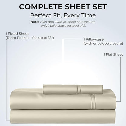 100% Natural Cotton Bed Sheets | 500 TC Single-Ply Sateen Weave Twin Sheets Set - Image 3