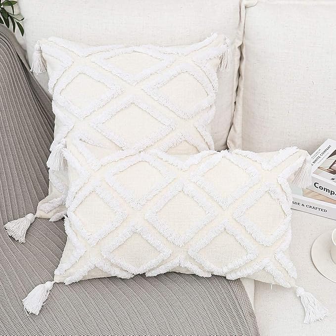 Boho White Throw Pillow Cover 18x18 Inch - Image 3