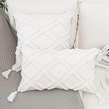 Boho White Throw Pillow Cover 18x18 Inch - Image 3