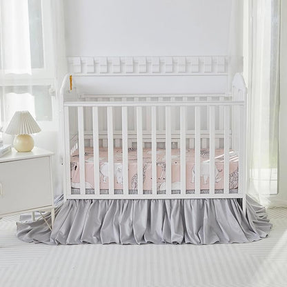 Brandream Crib Bed Skirt for Baby Girls Boys Gray Boho Bohemian Neutral Solid - Image 3