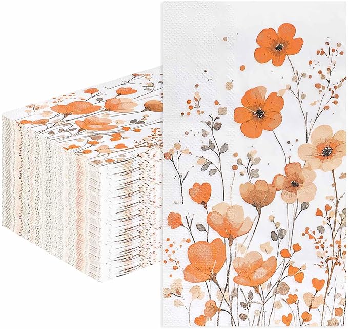 HEIPINIUYE 50 Pieces 3-ply Fall Floral Paper Napkins Autumn Flower Guest by HEIPINIUYE