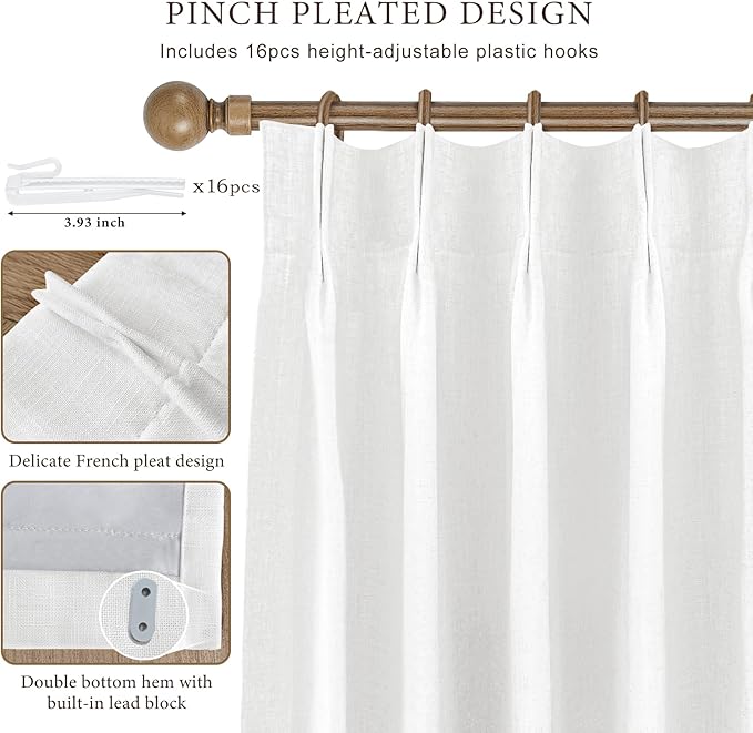 IVAPUPU Pinch Pleated Linen Blend Blackout Curtains - Image 3
