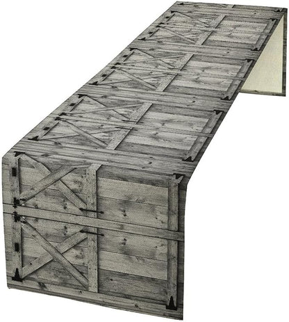 Rustic Barn Door Table Runner Farmhouse Wooden Door Wood Vintage Theme Print by ZhiRain