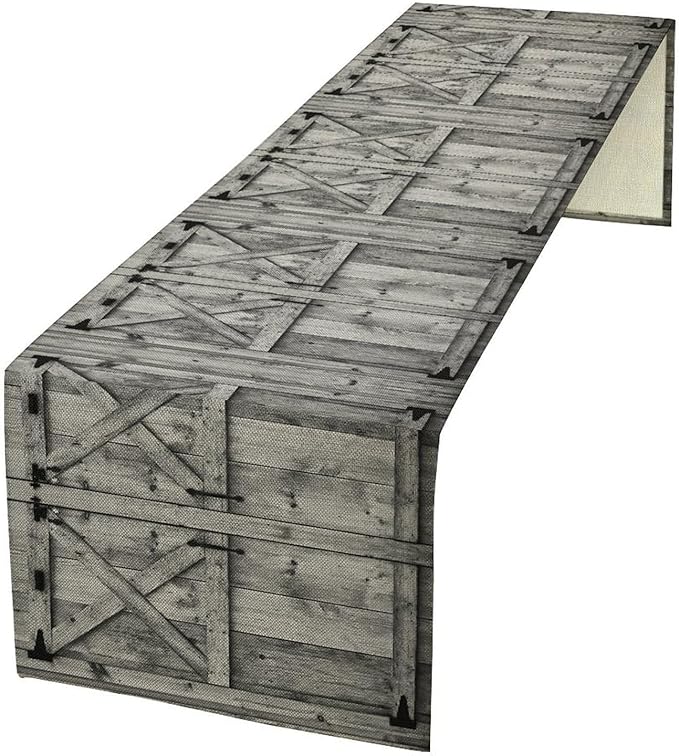Rustic Barn Door Table Runner Farmhouse Wooden Door Wood Vintage Theme Print by ZhiRain