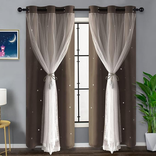 Kinryb Kids Curtains Baby Room Decor 2 Layer Curtains Thermal Insulated Stylish by Kinryb