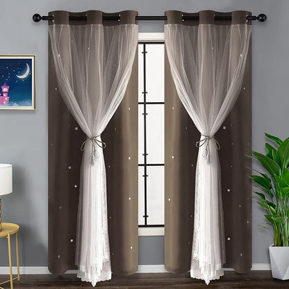 Kinryb Star Curtains for Bedroom Decorative Room Decor 2 Layer Curtains Groomet by Kinryb