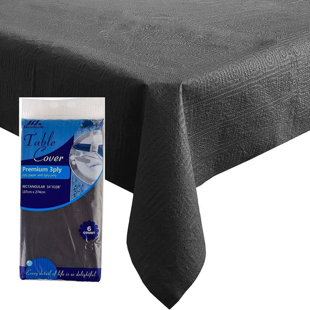 [6 Pack] Black Paper Tablecloth Disposable for Rectangle Tables, 54 X 108 Inc...