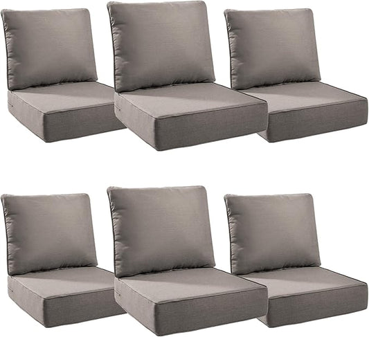 6" Thick Outdoor Cushions 24x24x6, 6-Set Deep Seat Patio Cushions by Pugire