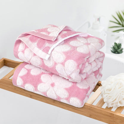 pink bath towels set of 2, super absorbent shown in use