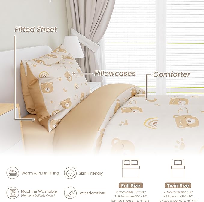 SANDJEST Bear Comforter Set Twin Size 68x86in - Image 3