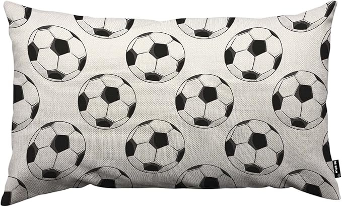 TKS MITLAN Sport Football Pattern Pillow Cover 12x20 inch Black White Soccer by TKS+MITLAN