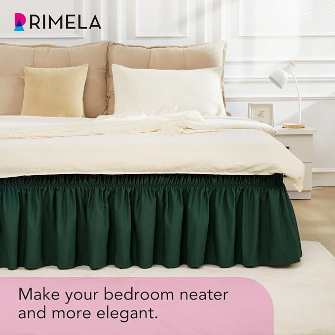RIMELA Dark Green Bed Skirt King Size 15 Inch Drop, Elastic Wrap Around Bed - Image 8