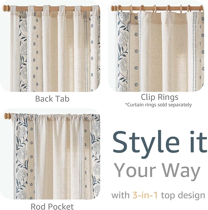 jinchan Winslow 4 Panel Curtains Set 84 Inch Length Embroidered Bordered Floral - Image 6