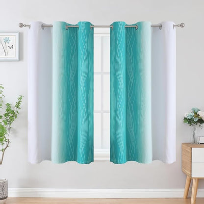 Estelar Textiler Teal and Greyish White Blackout Curtains 45 Inch Length - Image 2