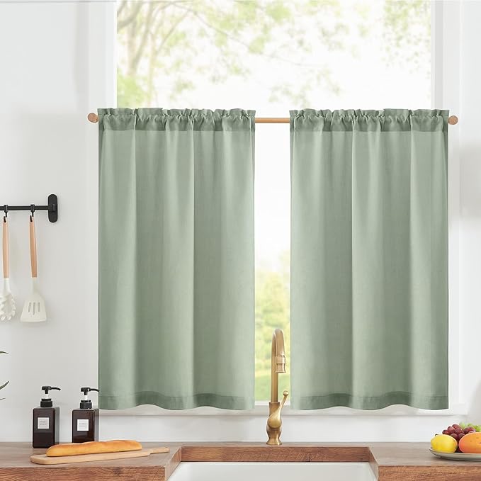 jinchan Linen Textured Tier Curtains 24 Inch by JINCHAN