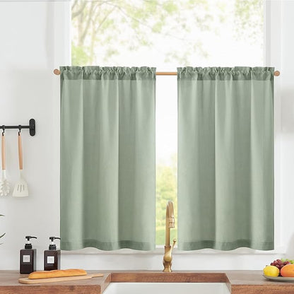 jinchan Linen Textured Tier Curtains 24 Inch by JINCHAN