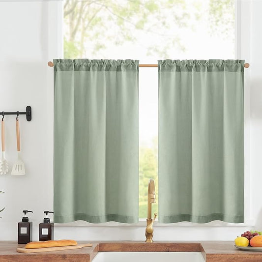 jinchan Linen Textured Tier Curtains 24 Inch by JINCHAN
