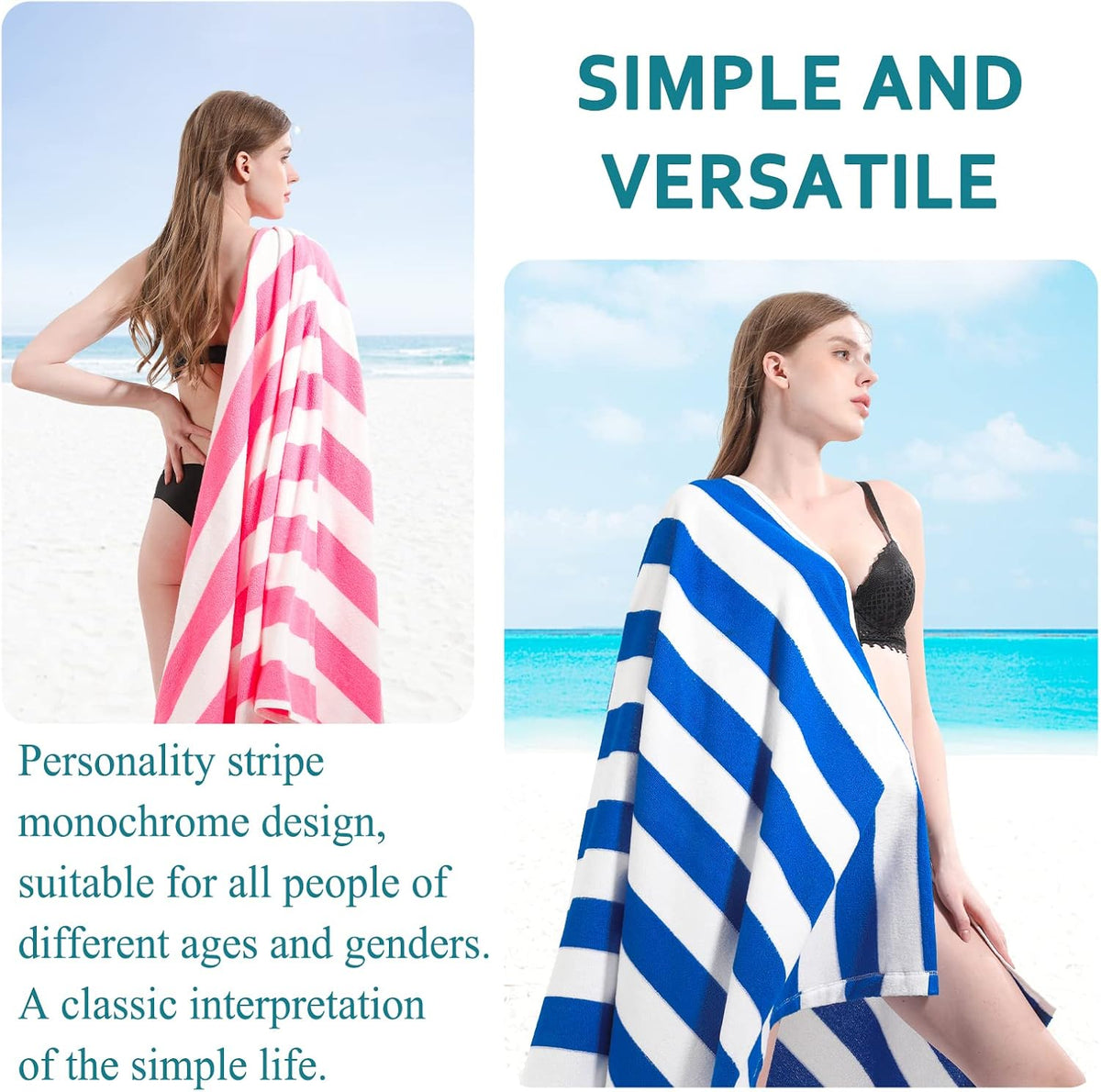 4 packs oversized stripe bath towels beach towel, close-up detail