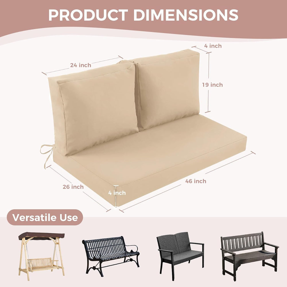 Outdoor Loveseat Cushions, 46×26×4 Inch, Waterproof, Beige