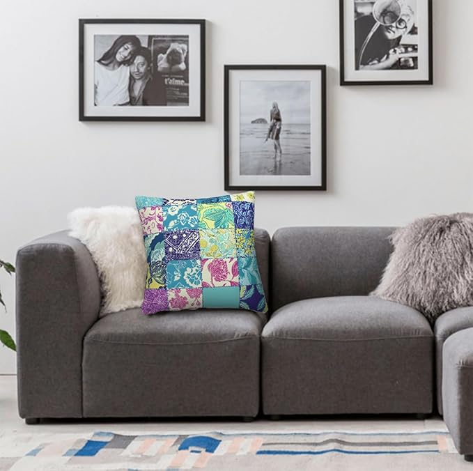 Throw Pillow Covers 18x18 Set of 2, Patchwork-Inspired Print Cushion Covers - Image 5