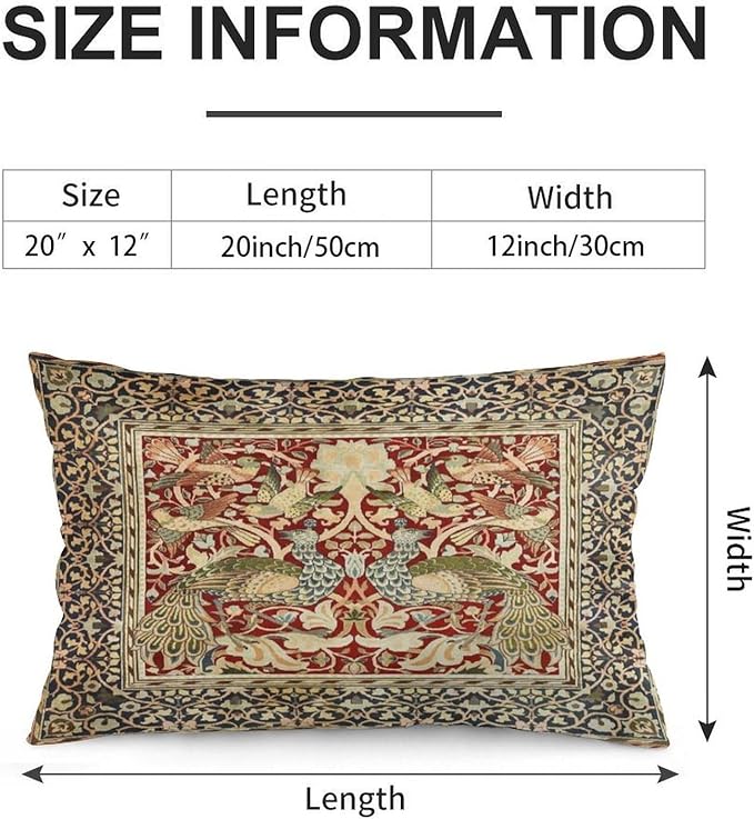 Vintage Peacock Floral William Morris Throw Pillow Covers 12x20 Inch Aesthetic - Image 2