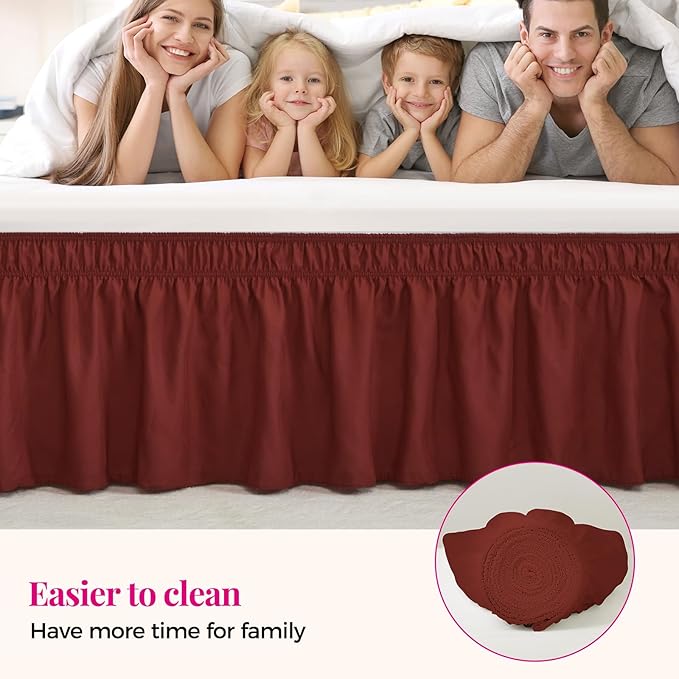 RIMELA Wine Red Bed Skirt King Size 15 Inch Drop, Elastic Bed Skirting - Image 7