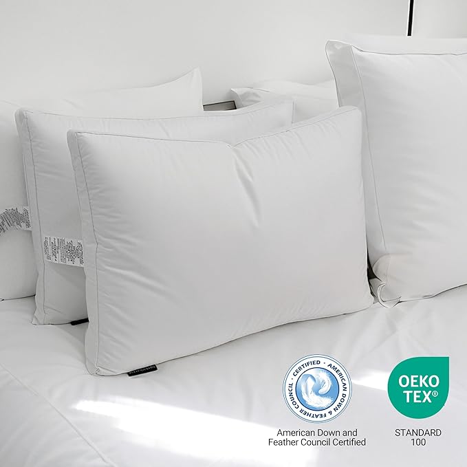Hotel Grand Goose Feather Down Fiber Pillows Queen Size Set of 2, 100% Cotton - Image 6
