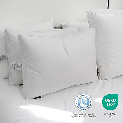 Hotel Grand Goose Feather Down Fiber Pillows Queen Size Set of 2, 100% Cotton - Image 6