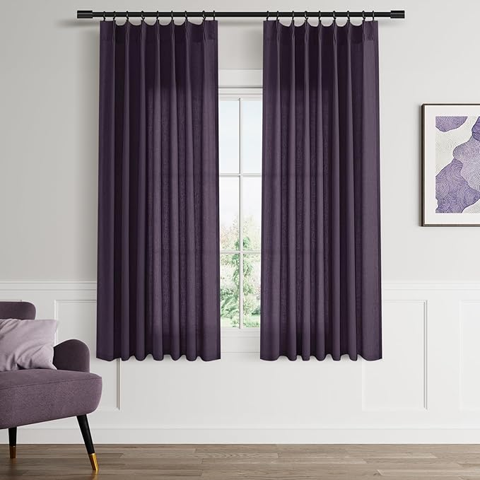Plum Pinch Pleated Linen Curtains 63 Inch Length 2 Panels by Aersas