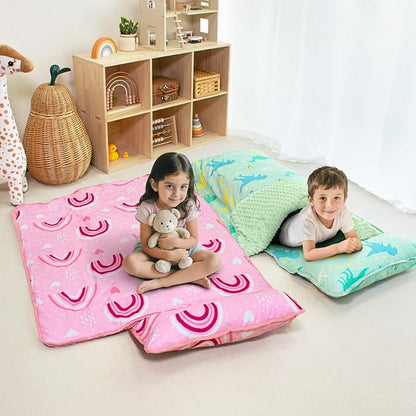 Toddler Nap Mat with Pillow and Minky Blanket, Large 55"x35" Sleeping Bag - Image 3
