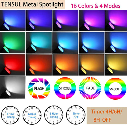 RGB Spot Lights with Timer, Halloween 10W 120V Color Changing Outdoor Metal Case Landscape SpotLights IP65 Waterproof Spotlight with Stake Stand for Yard Garden Lawn Patio, 4 Lights